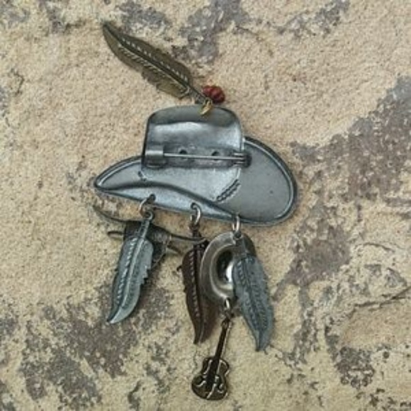 Dangle Brooch Cowboy hat western vintage - Picture 8 of 8
